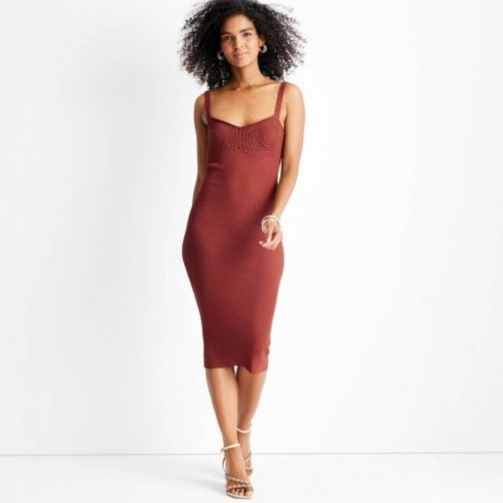 Open Work Stitch Midi Dress NWT Sweetheart neckline crochet size SMALL Jenny K